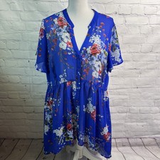 TORRID Floral Blue Sheer Blouse Top 2X