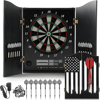 Electronic Dart Board Cabinet Set with Auto Scoring & 12 Darts for
