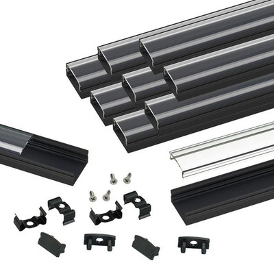 Muzata 10Pack 6.6FT/2M LED Channel with Transparent Clear Cover Black Aluminum U