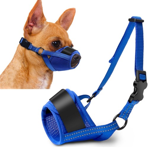 Dog Muzzle, Soft No Barking Adjustable Mesh Muzzles for Small Dogs Anti Chewi...