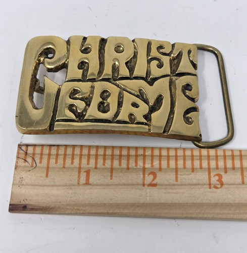 Fibbia per cintura Cristo per me fede religiosa in ottone massiccio Taiwan - Foto 3 di 5