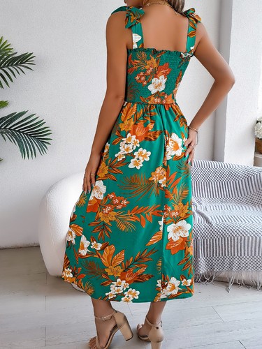 Flowers Print Suspender Corset Dress Ins Fashion Holiday Beach Long Dresses Summ - Picture 4 of 8