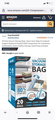 Vacuum Storage Bags, Space Saver Bags (4 Jumbo/4 Large/4 Medium/4 20 Pack - Picture 9 of 9