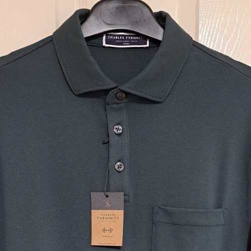 CHARLES TYRWHITT - Mercerized Cotton LONG SLEEVE POLO SHIRT DARK GREEN - 2XL NEW - Picture 3 of 5
