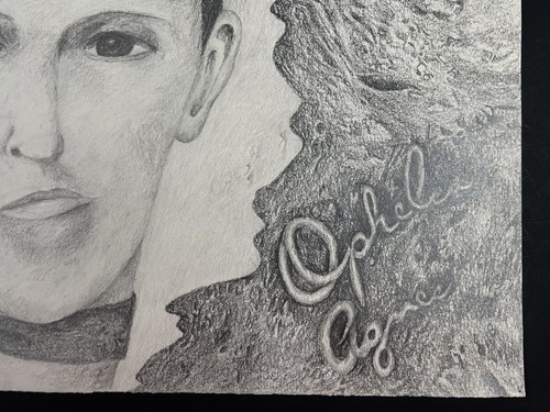 Graphite Pencil Drawing Semi-realistic Style Womens Face 15x22” Surreal Folk Art - Picture 5 of 13
