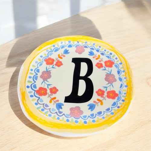 Natural Life Trinket Dish Initial Letter B Ceramic Round Trinket Holder W Tag