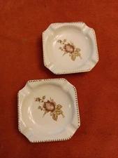 Pair of Small Antique Ashtrays Porcelain China -Rose Pattern 3”x 3”