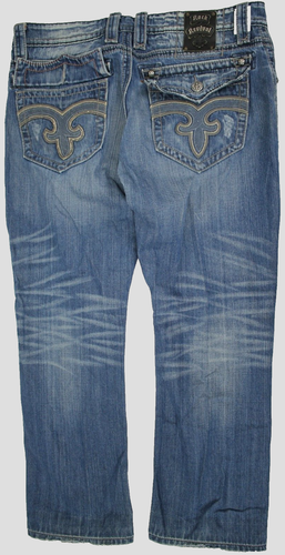 ROCK REVIVAL RAY MEN'S DISTRESSED BOOT CUT BLUE JEANS SIZE 36 VGC! - Imagen 3 de 4