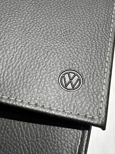 Volkswagen Owners Manual Case Only Factory Oem Black Vinyl White Top Stiched - Picture 2 of 8