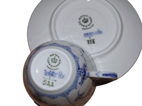 Royal Copenhagen Blue Fluted Half Lace small coffee cup #528, 18 sets in stock - Picture 4 of 4