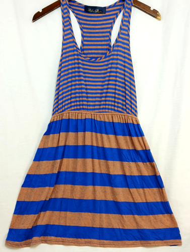 Vestido de Verano Azul Lluvia M Sin Mangas Espalda Corredora Azul Naranja Boho Fluido Solero - Imagen 1 de 11