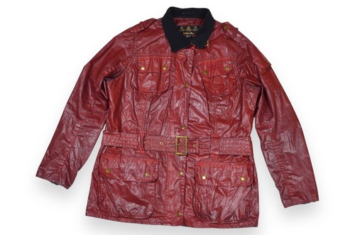 Women's Barbour International Jacket Cotton Cherry Belted England Size 18 - Picture 4 of 17
