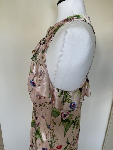 🩶M&S .. Pale Pink Floral Satin Ruffle Neck Midi Dress Size 14🩶 - Picture 6 of 8