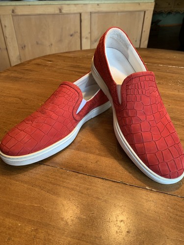 $778 Venta al por menor Jimmy Choo Rojo Repujado Cocodrilo Zapatillas sin cordones 10 M - Imagen 9 de 12