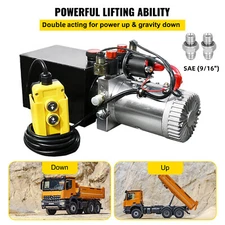DCHOUSE 12V Double Acting Hydraulic Pump Hydraulic Power Unit Dump Trailer Power