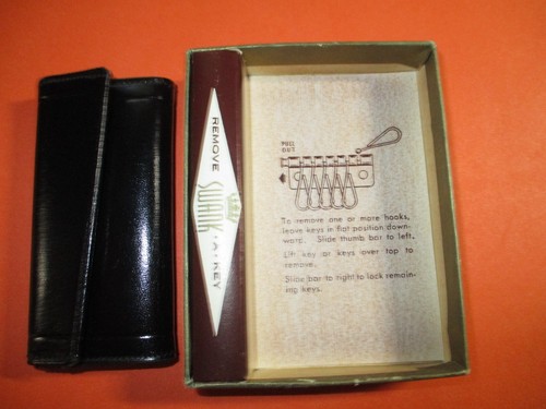 Vtg Swank Top Grain Cowhide Black Key Holder Auto /Home 4 Hooks NIB - Picture 2 of 5