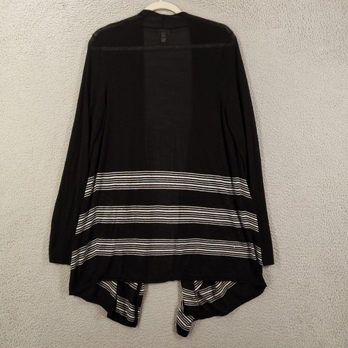 Chicos Travelers Cardigan Womens Large Black Gray Striped Sheer Open Front 2 - Picture 6 of 9