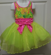 Neon Yellow Leotard Attached Skirt Weissman's Dance Costume Dress Int Child NWOT