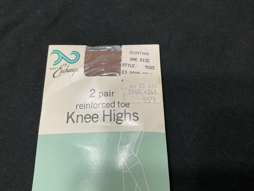 Vintage Navy Exchange 2 Pack Suntan One Size Reinforced Toe Knee High Style 9025 - Picture 3 of 3