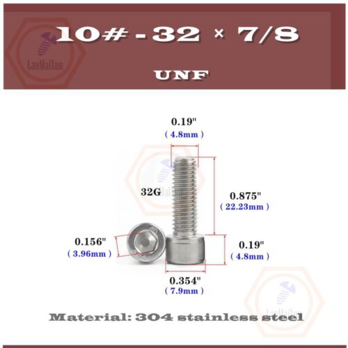 Inch 6-32, 8-32, 10-24, 10-32, 12-24, 304 Steel Allen Socket Cap Head Screw Bolt - Picture 59 of 100