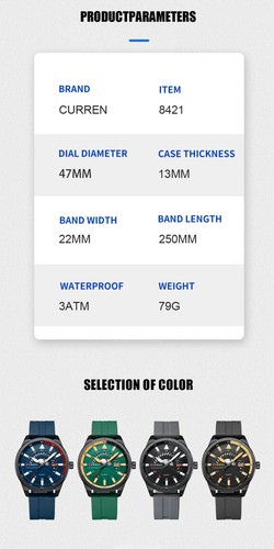 CURREN Orologio Uomo Quarzo con Calendario Silicone Orologio da Polso per Ragazzo Data Orologi - Foto 12 di 28