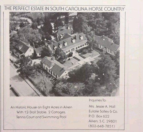 Aiken SC Estate Acreage Establo Tenis Natación Cabañas Vintage Impreso Anuncio 1979
