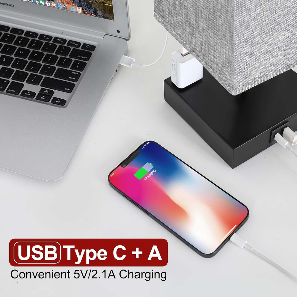 Bedside Table Lamp for Bedroom Touch Small Lamp with USB C+A Charging