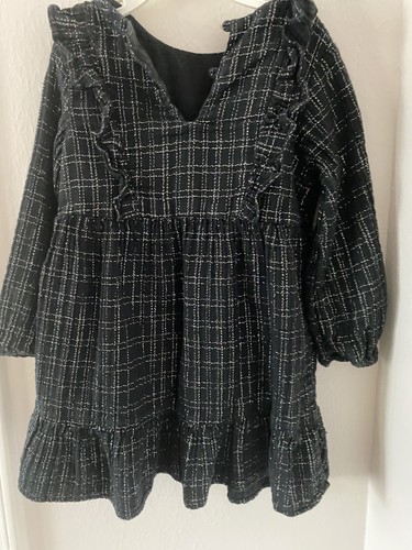 Zara Girls Black Long Sleeve Dress Metallic Plaid Size 3-4 Years - Picture 8 of 14