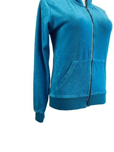 Juicy Couture Women's Velour Full Zip Hoodie Big Logo Track Jacket Blue Size XL - Picture 9 of 14