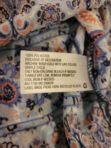 Knox Rose Blouse Size Small Blue Floral Top with Tassles 1/2 Sleeve Flowy Boho - Picture 7 of 10