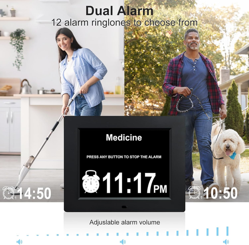 TMC 8 Inch Dementia Clock for Seniors – Large Auto-Dimming Calendar Display with - Picture 2 of 12