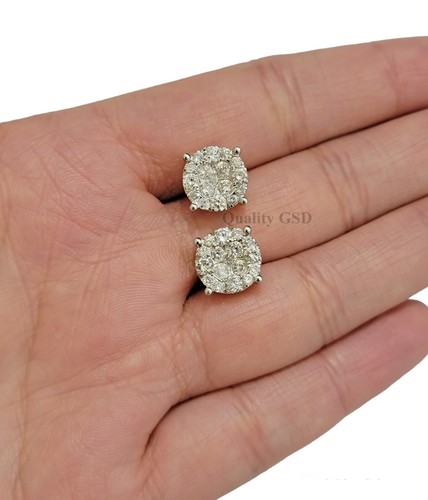 Real Diamond Stud Earring 10k White Gold 1.5CT natural Diamond men Women Solid - Picture 1 of 4