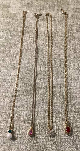 Vintage 20” Necklaces with Pendants Lot of  4 in Gold Tone w/ Stones - Picture 1 of 3