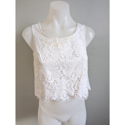 Nuovo top senza maniche Lilly Pulitzer taglia 0 punti occhiello a fiori Resort cotone bianco - Foto 2 di 16