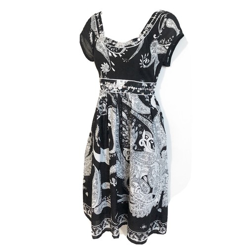 NEW Coupe cap sleeve cotton paisley scoop neck dress black white medium - Picture 3 of 9