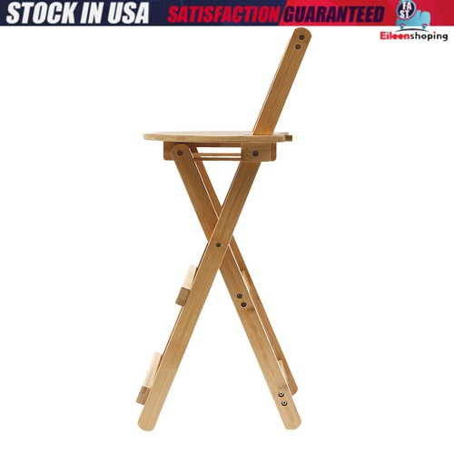 Portable Folding Bamboo Stool Tall Chair Foldable Bar Stool Porch Kitchen Chair - Picture 13 of 13