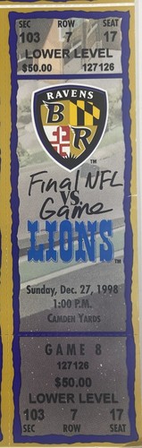 Barry Sanders signiert 1998 letztes NFL Spiel vollständig ungeschnitten Saisonkarte Blatt Ravens - Bild 3 von 7