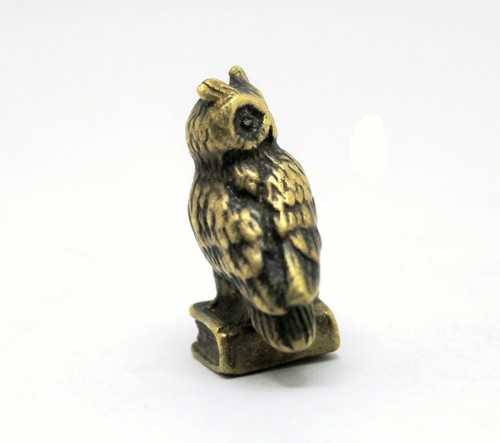 Estatuilla coleccionable de latón tallada a mano de búho escultura vintage pájaro adorno regalo - Imagen 7 de 9