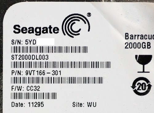 ST2000DL003, 9VT166-301, CC32, 2008 F, Seagate SATA 3.5 PCB P/N 100617465 - Picture 3 of 3