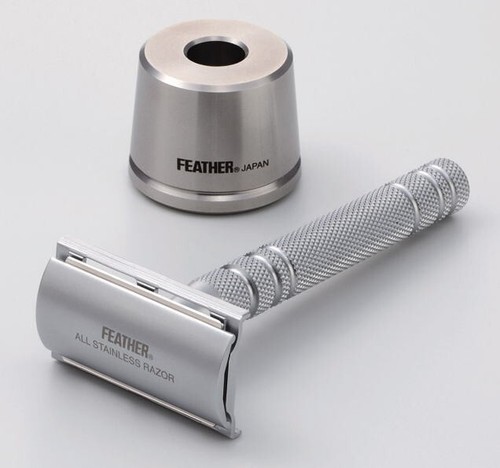 Feather AS-D2S Double Edge All Stainless Razor and razor stand TAS-D1 New JAPAN - Picture 2 of 3