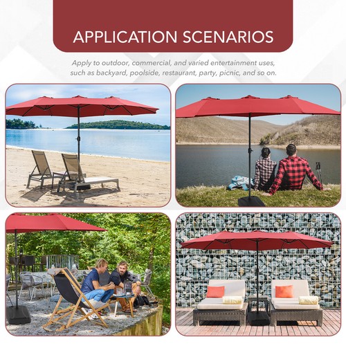 15FT Double-Sided Outdoor Sun Shade Backyard Patio Umbrella Red w/ Crank & Base - Picture 7 of 8