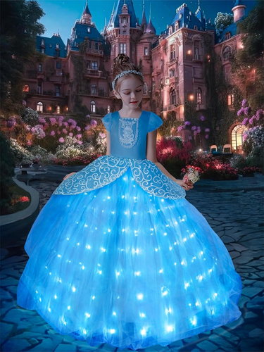 Light up Princess Dress Girls Halloween Costume Toddler Blue Princess Dress up K