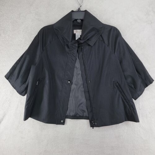 D & Y Womens Black Cropped Jacket Half Sleeve Zip Snap Closure Size Large - Picture 3 of 14