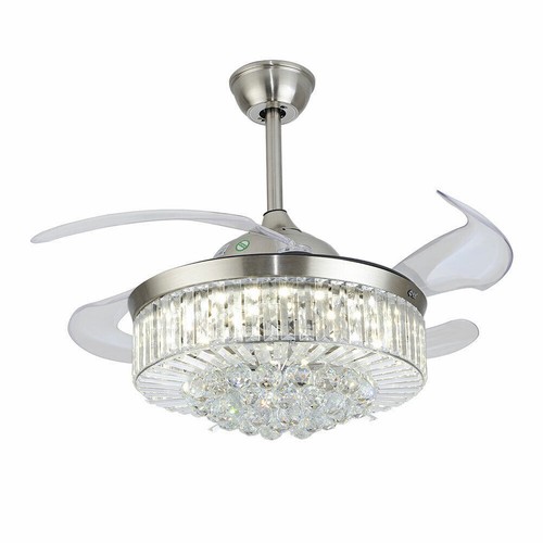 36"/42" Ceiling Fan Light LED Crystal Retractable Chandelier with Remote 3-Color - Picture 11 of 52