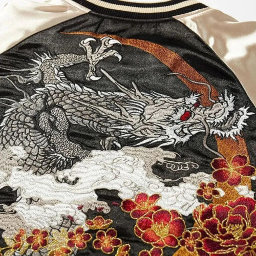 Herren Jacken Retro Chinesischer Drache Bestickt Trendy Baseballjacke - Bild 3 von 8