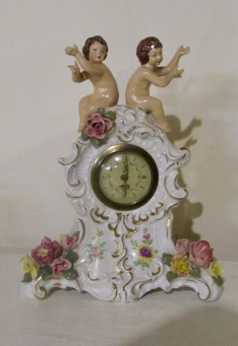 Vintage Delft Porcelain Wind Up Clock with two Child Figures.