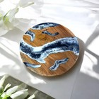 Round Blue Wave Epoxy Resin Coffee Table Handmade Wooden Hallway Interior Decor