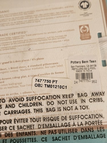 Pottery Barn Teen Classic Organic Blue Queen Sheet Set New - Picture 5 of 7