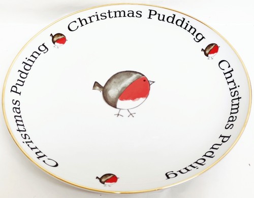 Fat Robin Christmas Pudding Porcelain Serving Large Plate 31 cm 12" Hand Deco UK - Picture 3 of 6