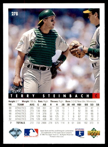 1993 Upper Deck Terry Steinbach #278 - Picture 2 of 2